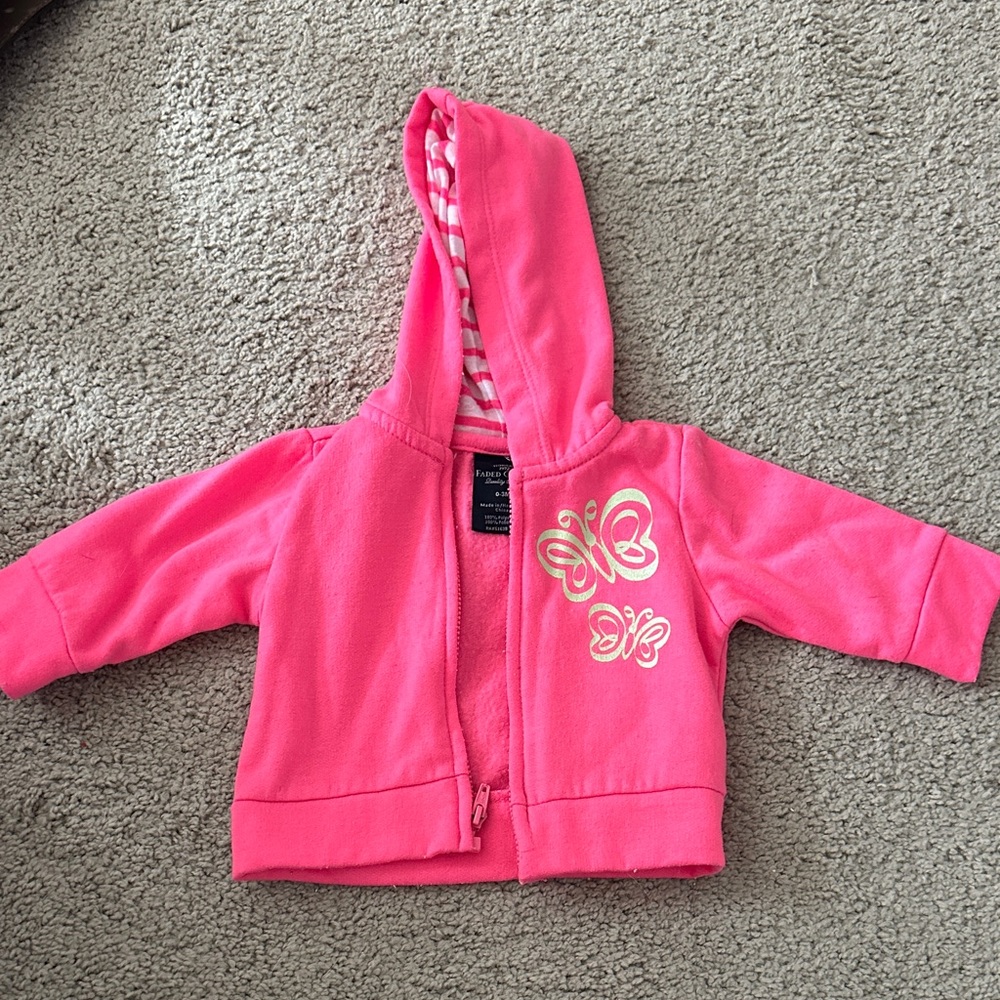 Faded Glory Pink Hooded Jacket with Butterfly Design- 0-3m
